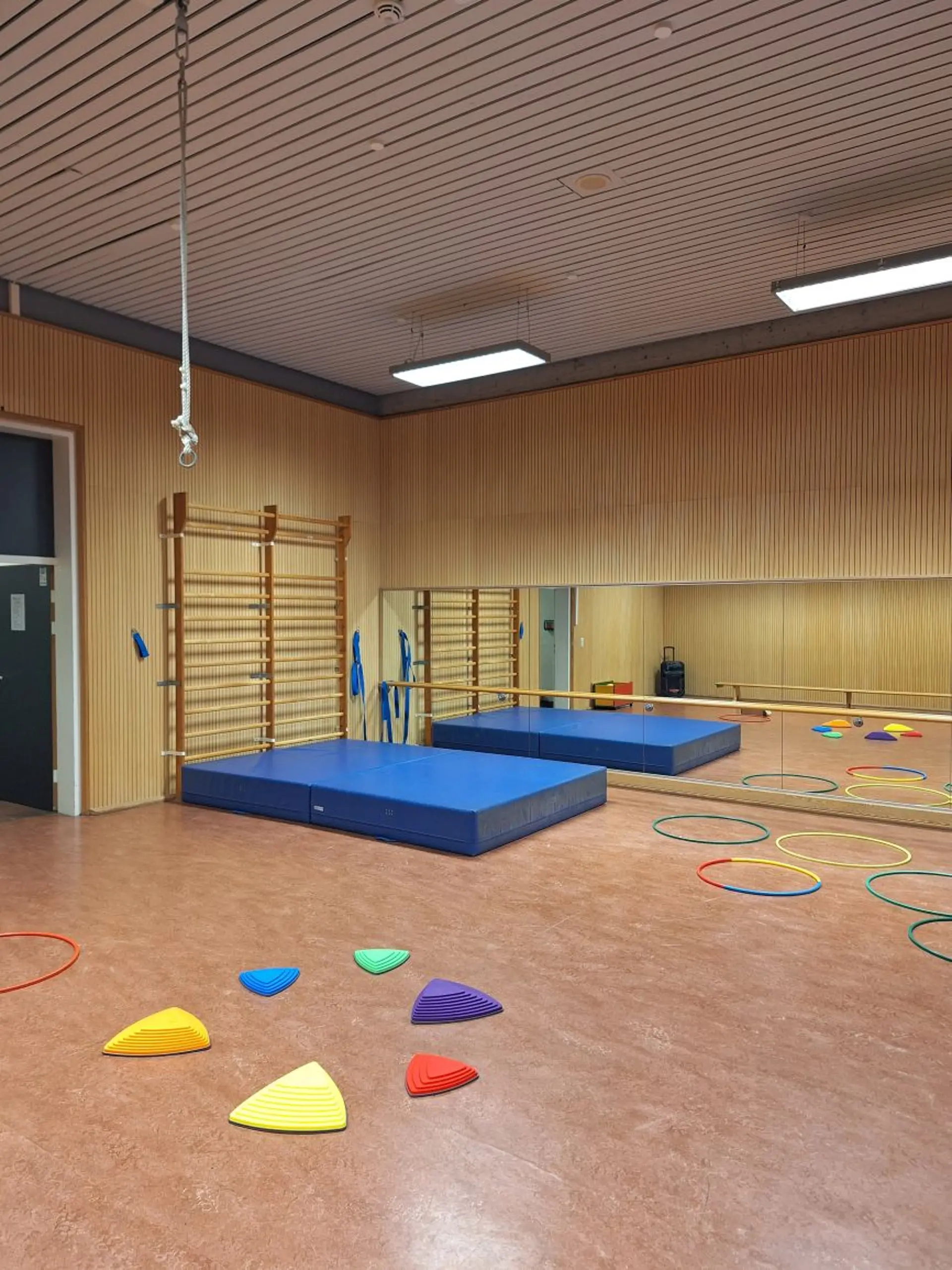 Turnhalle mit Matten und Sportgeräten